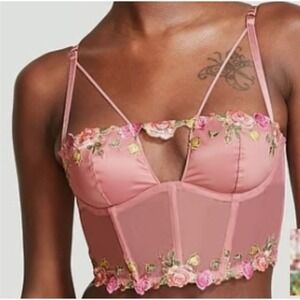Victorias Secret Very Sexy Floral Embroidered Mesh Corset Bra Top Pink M Fairy